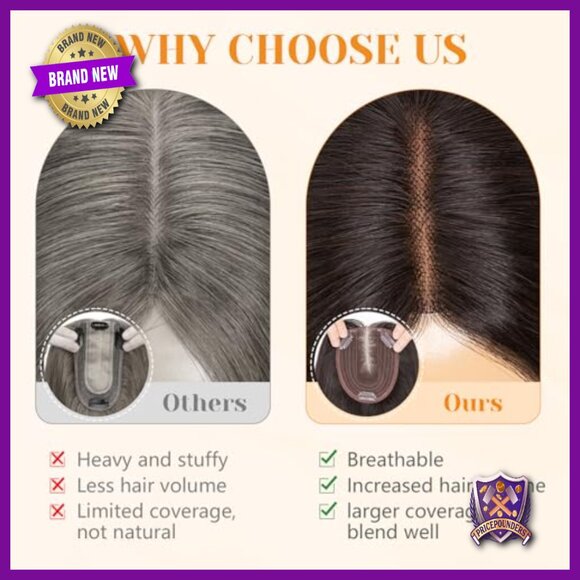 12 Inch Human Hair Topper, Remy Hair, No Bangs, Lace Base, 3 Clips